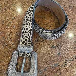 Leopard Print Belt with Silver Buckle